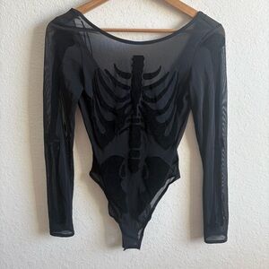 H&M Divided Black Skeleton Mesh Bodysuit Size Small